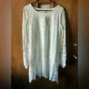 Sans Souci White Lace Dress Key Hole Neck Fully Lined - L